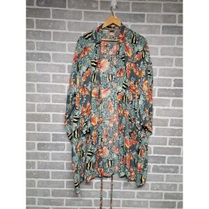 Island Planet Miami Beach Vintage Fish Print Belted‎ Rayon Kimono Robe One Size